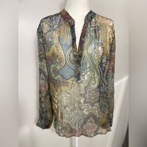 Lavender Brown Silk Paisley Print Blouse Size Large